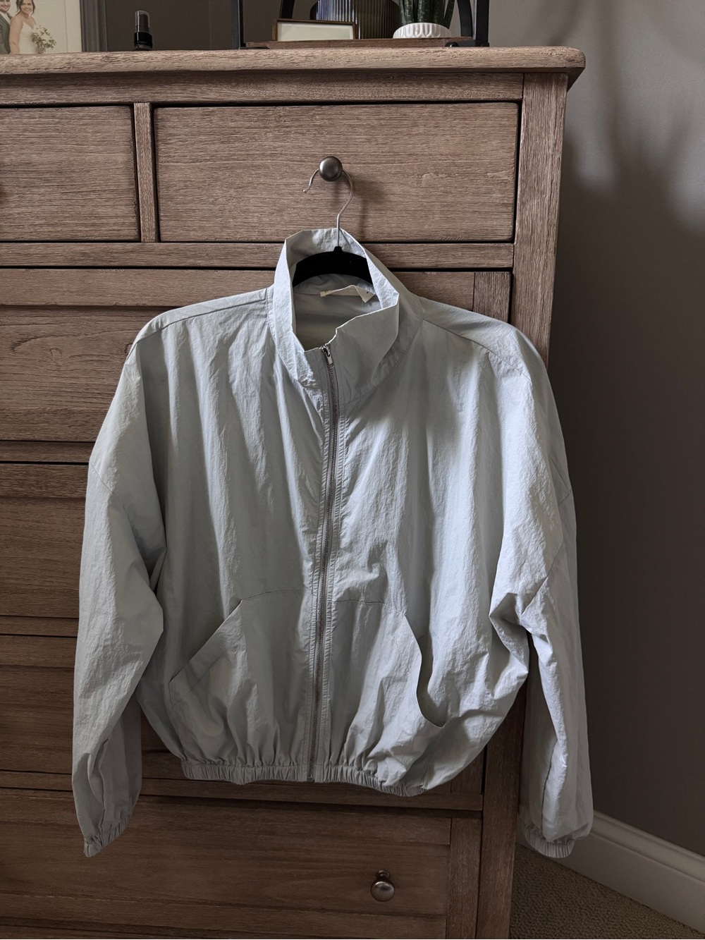 Women’s Light Gray Windbreaker Jacket - Classic Zip Front